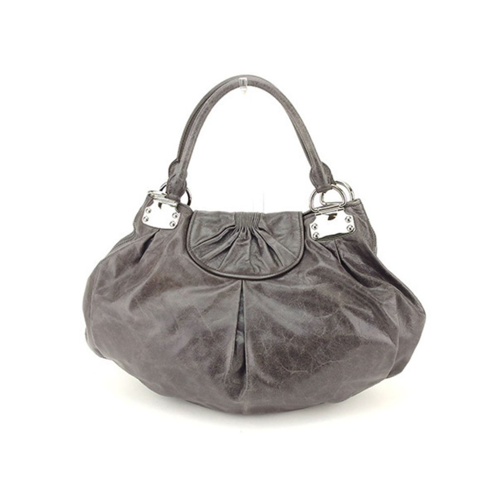 Miu Miu Leather  Tote Silver Bag Gray Logo